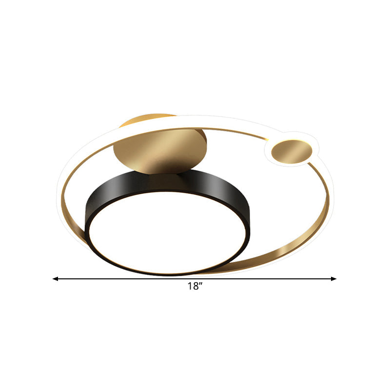 Black Round Flush Lamp Nordic Style LED Iron Ceiling Lighting for Bedroom in Warm/White/3 Color Light Clearhalo 'Ceiling Lights' 'Close To Ceiling Lights' 'Close to ceiling' 'Flush mount' Lighting' 1650710