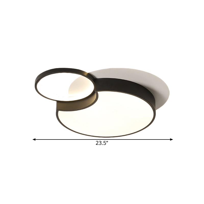 19"/23.5" W Nordic 2-Round Flush Lamp Metallic LED Bedroom Ceiling Mounted Fixture in Black, Warm/White Light Clearhalo 'Ceiling Lights' 'Close To Ceiling Lights' 'Close to ceiling' 'Flush mount' Lighting' 1650715
