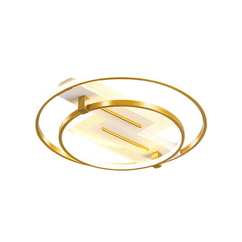 Metal Dual Ring Ceiling Lighting Simplicity 18"/21.5" Wide LED Gold Flush Mount Lamp in Warm/White Light Clearhalo 'Ceiling Lights' 'Close To Ceiling Lights' 'Close to ceiling' 'Flush mount' Lighting' 1650718