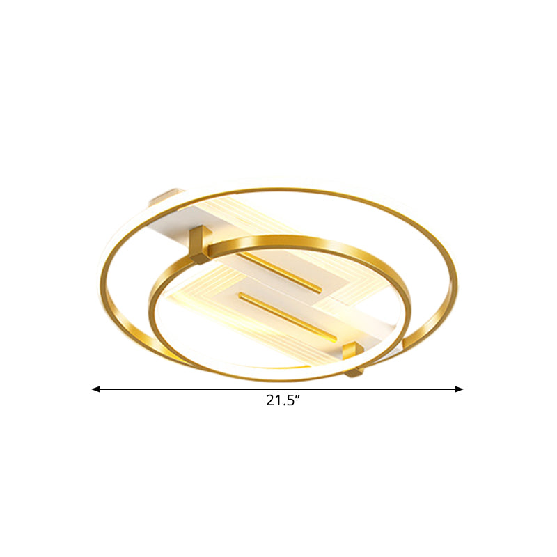 Metal Dual Ring Ceiling Lighting Simplicity 18"/21.5" Wide LED Gold Flush Mount Lamp in Warm/White Light Clearhalo 'Ceiling Lights' 'Close To Ceiling Lights' 'Close to ceiling' 'Flush mount' Lighting' 1650720