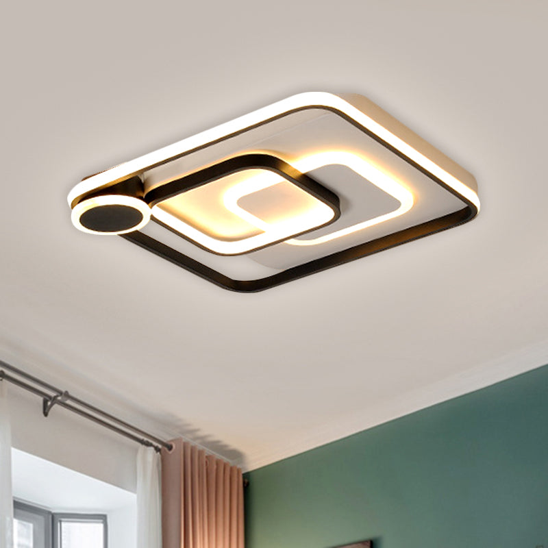 Acrylic Square Flush Mount Lamp Nordic Style Black/White LED Ceiling Lighting in Warm/White Light, 18"/21.5" Wide Black Clearhalo 'Ceiling Lights' 'Close To Ceiling Lights' 'Close to ceiling' 'Flush mount' Lighting' 1650766