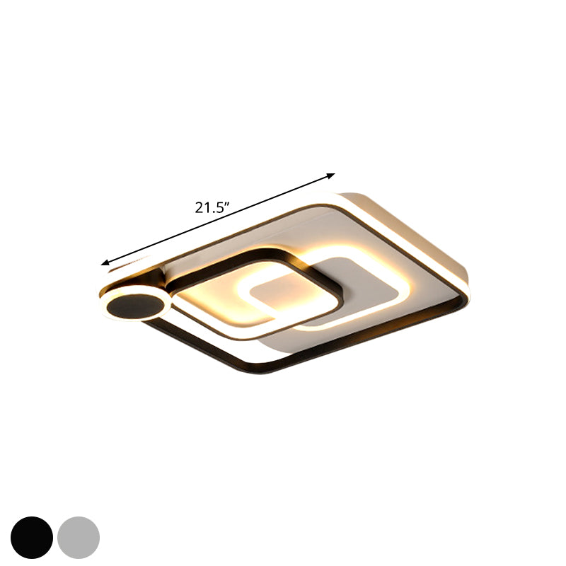 Acrylic Square Flush Mount Lamp Nordic Style Black/White LED Ceiling Lighting in Warm/White Light, 18"/21.5" Wide Clearhalo 'Ceiling Lights' 'Close To Ceiling Lights' 'Close to ceiling' 'Flush mount' Lighting' 1650770