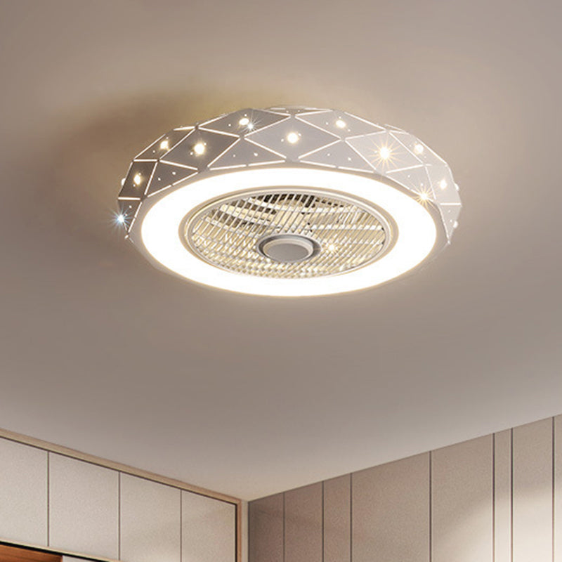 21.5" Width Drum Ceiling Fan Light Kids Metallic LED White/Black/Pink Semi Flush Mounted Lighting for Bedroom Clearhalo 'Ceiling Fans with Lights' 'Ceiling Fans' 'Modern Ceiling Fans' 'Modern' Lighting' 1650913