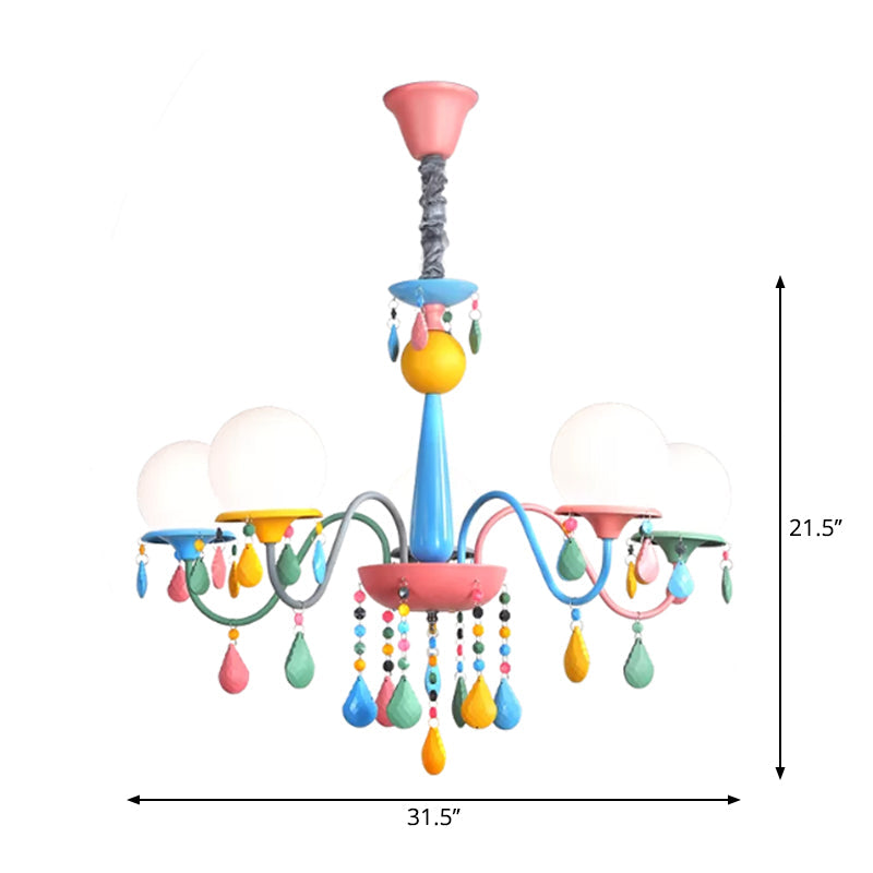 Pink and Yellow Curved Arm Chandelier Light Cartoon 3/5/6 Lights Metallic Pendant Lamp with/without Shade Clearhalo 'Ceiling Lights' 'Chandeliers' Lighting' options 1650929