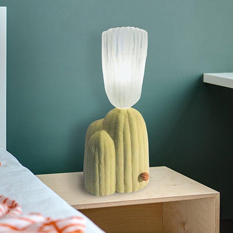 White/Green Cactus Nightstand Lamp Nordic Clear Glass LED Reading Book Light with Resin Base Clearhalo 'Lamps' 'Table Lamps' Lighting' 1651173
