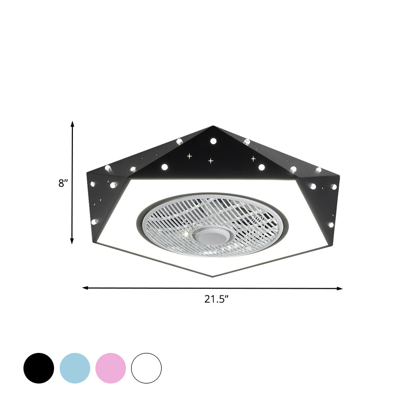 21.5" Wide Pentagonal LED Ceiling Fan Lamp Metal White/Black/Blue Semi Flush Mounted Light for Children Room Clearhalo 'Ceiling Fans with Lights' 'Ceiling Fans' 'Kids Ceiling Fans' 'Kids' Lighting' 1651203