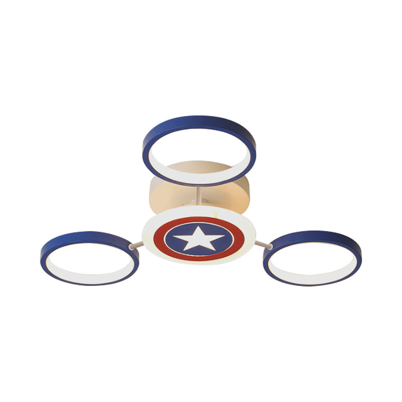 Round Flush Ceiling Light Kids Metallic 3/6 Lights Blue Semi Flush Mount with Star Pattern Clearhalo 'Ceiling Lights' 'Close To Ceiling Lights' 'Close to ceiling' 'Semi-flushmount' Lighting' 1651230