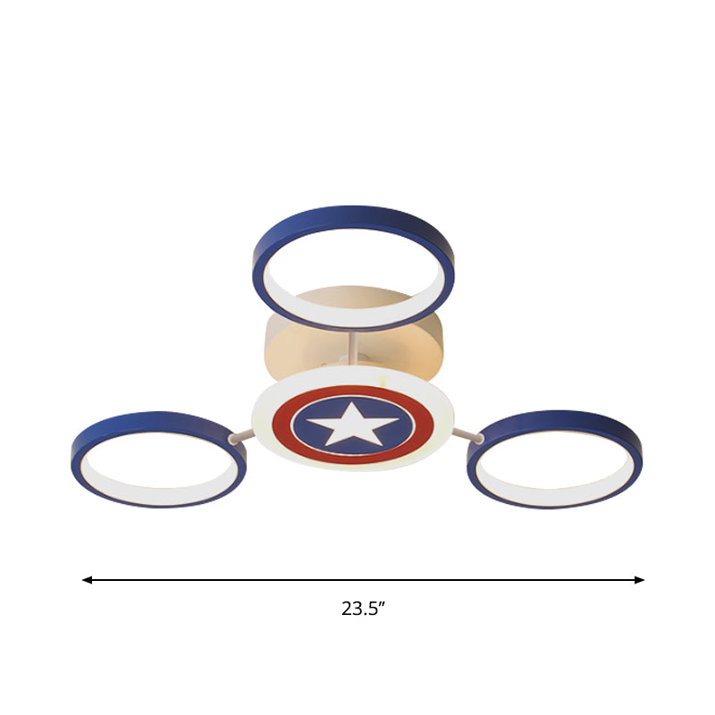Round Flush Ceiling Light Kids Metallic 3/6 Lights Blue Semi Flush Mount with Star Pattern Clearhalo 'Ceiling Lights' 'Close To Ceiling Lights' 'Close to ceiling' 'Semi-flushmount' Lighting' 1651231