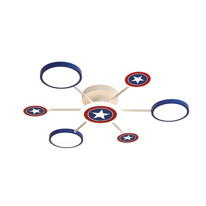 Round Flush Ceiling Light Kids Metallic 3/6 Lights Blue Semi Flush Mount with Star Pattern Clearhalo 'Ceiling Lights' 'Close To Ceiling Lights' 'Close to ceiling' 'Semi-flushmount' Lighting' 1651235