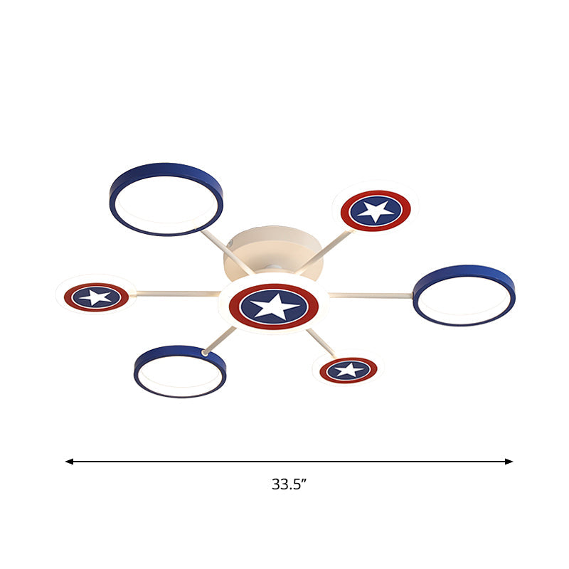 Round Flush Ceiling Light Kids Metallic 3/6 Lights Blue Semi Flush Mount with Star Pattern Clearhalo 'Ceiling Lights' 'Close To Ceiling Lights' 'Close to ceiling' 'Semi-flushmount' Lighting' 1651236