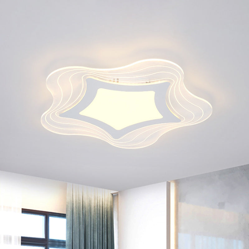 Acrylic Star/Pentagon Flush Mount Lamp Modernist LED White Flushmount Lighting in White/Warm Light Clearhalo 'Ceiling Lights' 'Close To Ceiling Lights' 'Close to ceiling' 'Flush mount' Lighting' 1651238