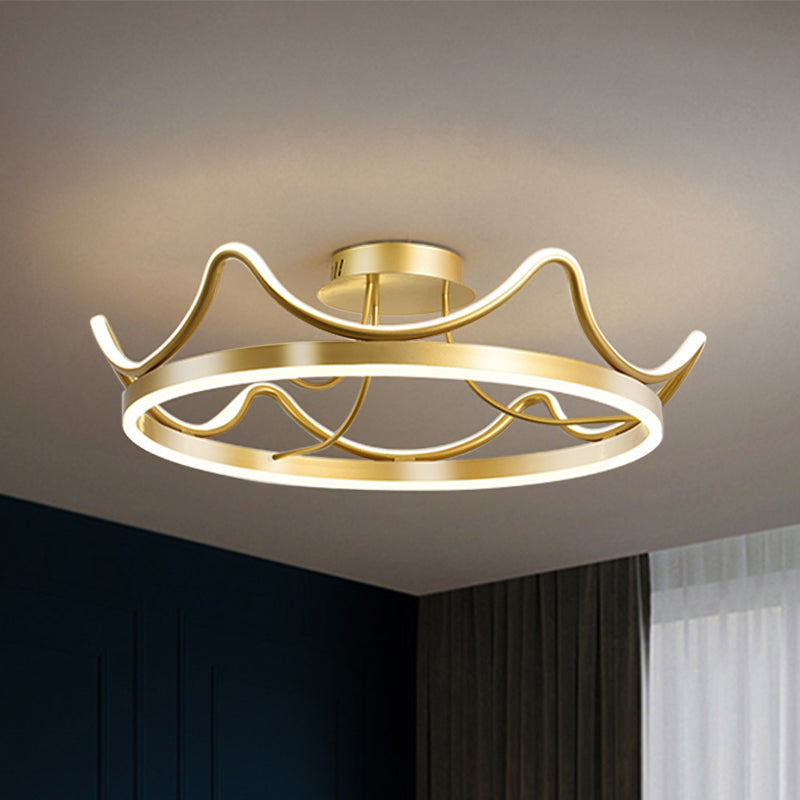 Metal Crown Flush Mount Light Kids LED Close to Ceiling Lamp with Round Canopy in Pink/Gold Clearhalo 'Ceiling Lights' 'Close To Ceiling Lights' 'Close to ceiling' 'Flush mount' Lighting' 1651247