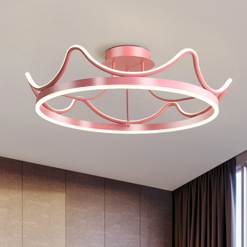 Metal Crown Flush Mount Light Kids LED Close to Ceiling Lamp with Round Canopy in Pink/Gold Pink Clearhalo 'Ceiling Lights' 'Close To Ceiling Lights' 'Close to ceiling' 'Flush mount' Lighting' 1651250