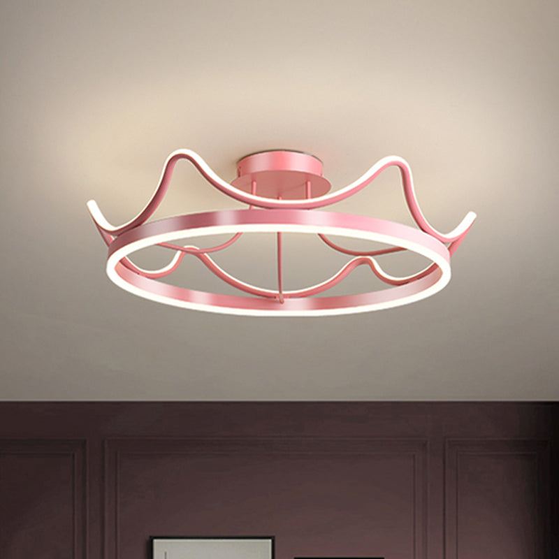 Metal Crown Flush Mount Light Kids LED Close to Ceiling Lamp with Round Canopy in Pink/Gold Clearhalo 'Ceiling Lights' 'Close To Ceiling Lights' 'Close to ceiling' 'Flush mount' Lighting' 1651251