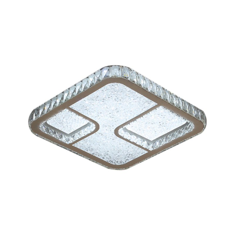 LED Parlor Flushmount Lighting Modernist Chrome Ceiling Fixture with Square Faceted Crystal Shade in Warm/White Light Clearhalo 'Ceiling Lights' 'Close To Ceiling Lights' 'Close to ceiling' 'Flush mount' Lighting' 1651297