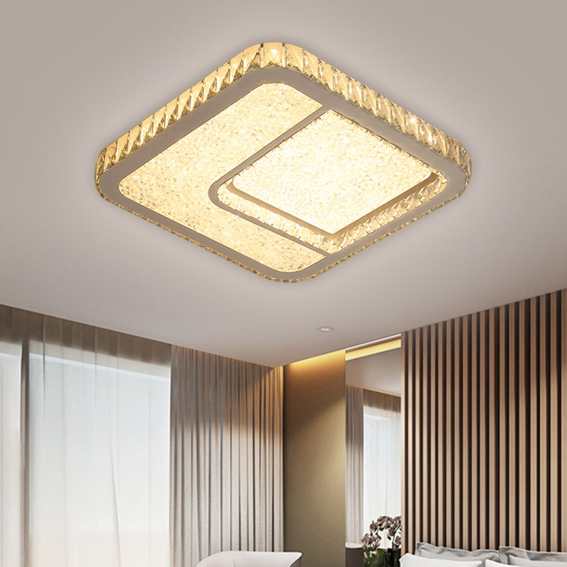LED Parlor Flushmount Lighting Modernist Chrome Ceiling Fixture with Square Faceted Crystal Shade in Warm/White Light Clearhalo 'Ceiling Lights' 'Close To Ceiling Lights' 'Close to ceiling' 'Flush mount' Lighting' 1651301