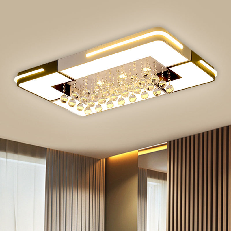 Rectangle LED Ceiling Flush Mount Modern Acrylic Black and White Flushmount with Crystal Ball Deco in White Light Clearhalo 'Ceiling Lights' 'Close To Ceiling Lights' 'Close to ceiling' 'Flush mount' Lighting' 1651330