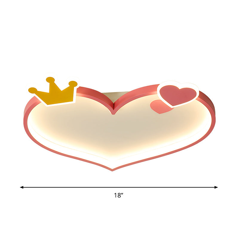 Metallic Loving Heart Flush Ceiling Light Cartoon LED Pink Flush Mount with Crown Decor Clearhalo 'Ceiling Lights' 'Close To Ceiling Lights' 'Close to ceiling' 'Flush mount' Lighting' 1651340