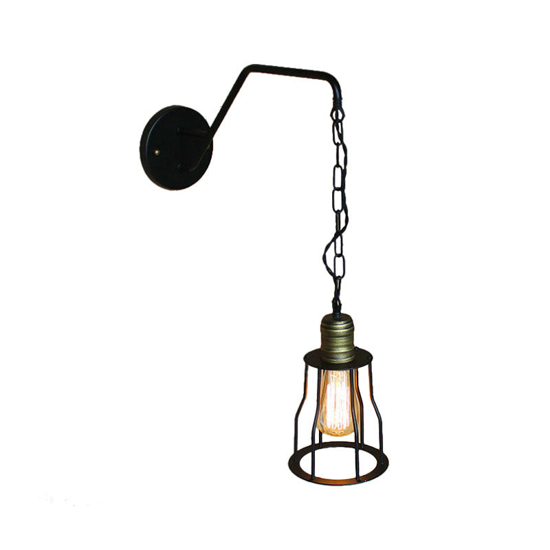 Black Triangle/Globe Cage Sconce Light Fixture Industrial Style Metal 1 Light Coffee Shop Wall Mount Light Clearhalo 'Art deco wall lights' 'Cast Iron' 'Glass' 'Industrial wall lights' 'Industrial' 'Middle century wall lights' 'Modern' 'Rustic wall lights' 'Tiffany' 'Traditional wall lights' 'Wall Lamps & Sconces' 'Wall Lights' Lighting' 165137