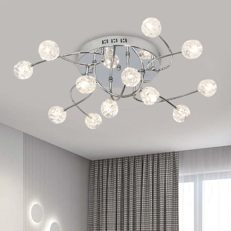 Minimalism Globe Semi Flush Light Beveled Crystal 12/16/20-Bulb Sitting Room Close to Ceiling Lamp in Chrome 12 Chrome Clearhalo 'Ceiling Lights' 'Close To Ceiling Lights' 'Close to ceiling' 'Semi-flushmount' Lighting' 1651389