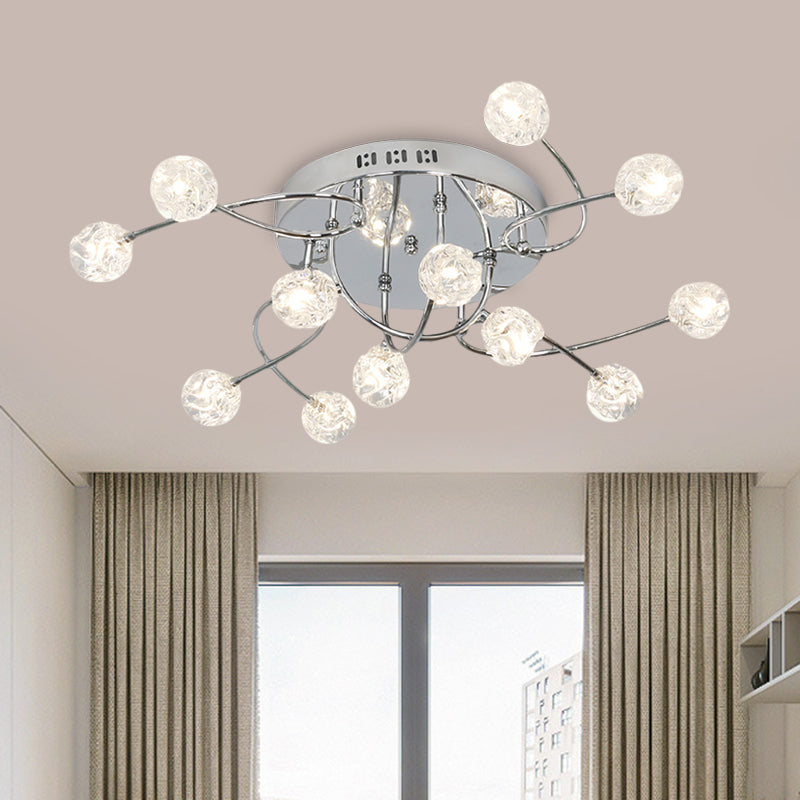 Minimalism Globe Semi Flush Light Beveled Crystal 12/16/20-Bulb Sitting Room Close to Ceiling Lamp in Chrome Clearhalo 'Ceiling Lights' 'Close To Ceiling Lights' 'Close to ceiling' 'Semi-flushmount' Lighting' 1651390