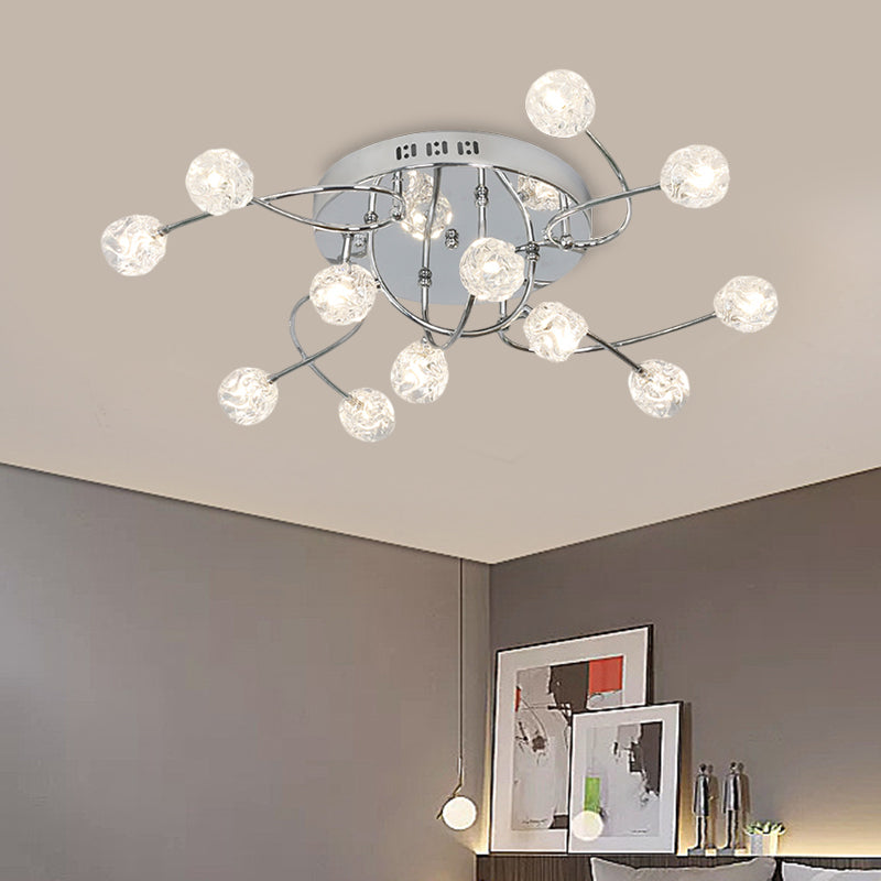 Minimalism Globe Semi Flush Light Beveled Crystal 12/16/20-Bulb Sitting Room Close to Ceiling Lamp in Chrome Clearhalo 'Ceiling Lights' 'Close To Ceiling Lights' 'Close to ceiling' 'Semi-flushmount' Lighting' 1651394