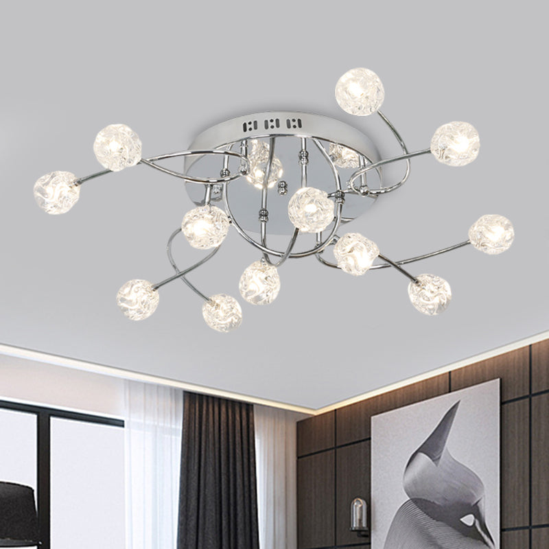Minimalism Globe Semi Flush Light Beveled Crystal 12/16/20-Bulb Sitting Room Close to Ceiling Lamp in Chrome Clearhalo 'Ceiling Lights' 'Close To Ceiling Lights' 'Close to ceiling' 'Semi-flushmount' Lighting' 1651395