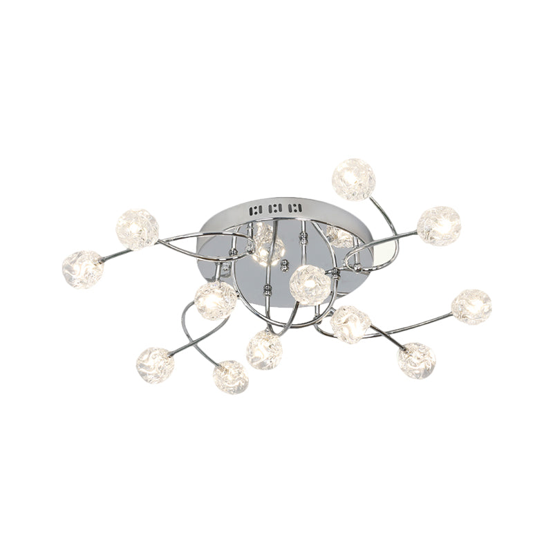 Minimalism Globe Semi Flush Light Beveled Crystal 12/16/20-Bulb Sitting Room Close to Ceiling Lamp in Chrome Clearhalo 'Ceiling Lights' 'Close To Ceiling Lights' 'Close to ceiling' 'Semi-flushmount' Lighting' 1651396