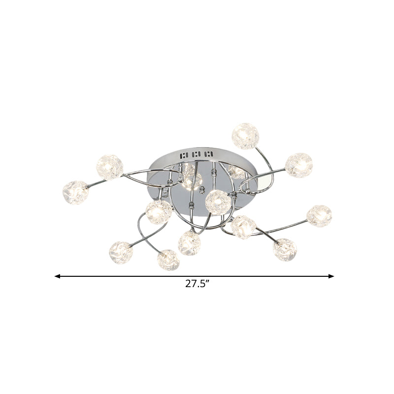 Minimalism Globe Semi Flush Light Beveled Crystal 12/16/20-Bulb Sitting Room Close to Ceiling Lamp in Chrome Clearhalo 'Ceiling Lights' 'Close To Ceiling Lights' 'Close to ceiling' 'Semi-flushmount' Lighting' 1651397