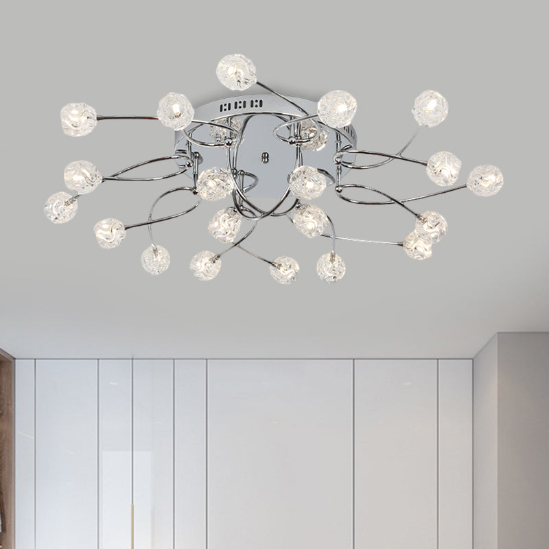 Minimalism Globe Semi Flush Light Beveled Crystal 12/16/20-Bulb Sitting Room Close to Ceiling Lamp in Chrome Clearhalo 'Ceiling Lights' 'Close To Ceiling Lights' 'Close to ceiling' 'Semi-flushmount' Lighting' 1651400