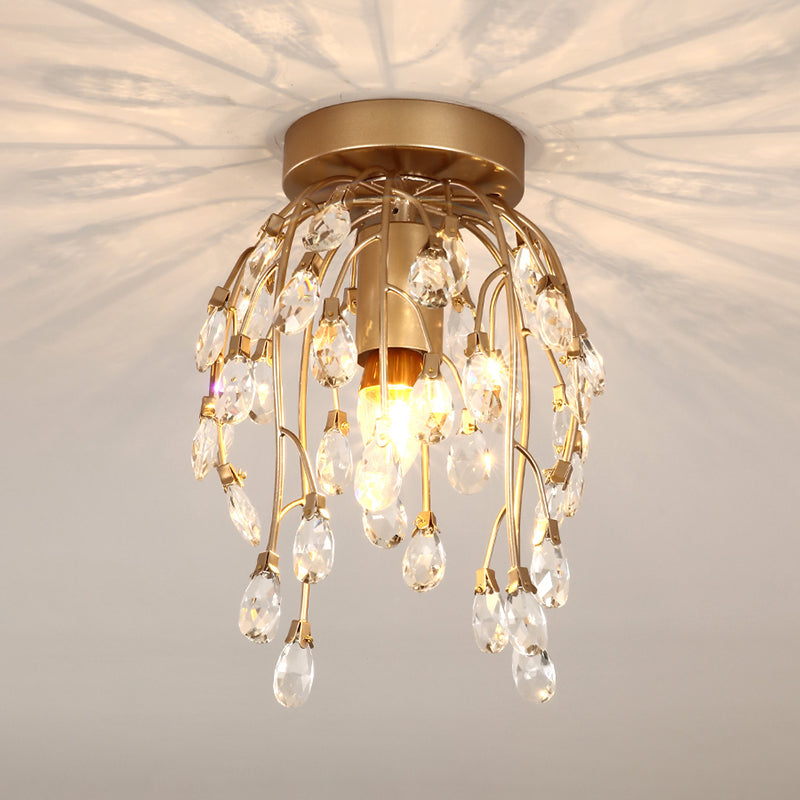 Modern Corolla Close to Ceiling Lamp Faceted Crystal 1 Light Corridor Semi Flush Mount Lighting in Brass Clearhalo 'Ceiling Lights' 'Close To Ceiling Lights' 'Close to ceiling' 'Semi-flushmount' Lighting' 1651417