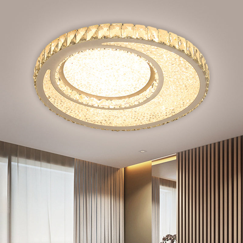 Beveled Crystal Round Ceiling Flush Contemporary LED Flush Mount Lamp in Chrome, Warm/White Light Clearhalo 'Ceiling Lights' 'Close To Ceiling Lights' 'Close to ceiling' 'Flush mount' Lighting' 1651424