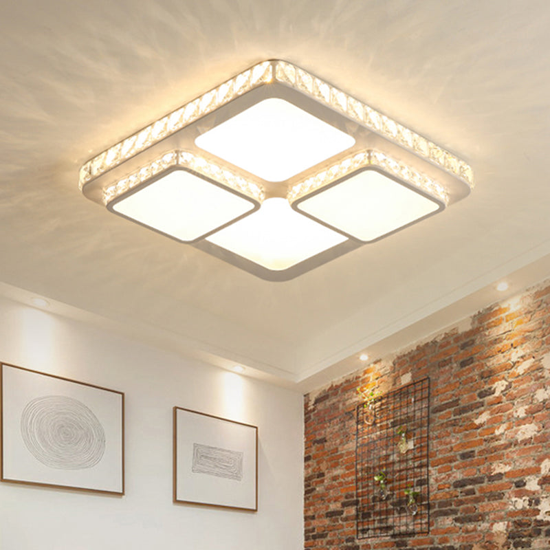 16"/19.5" W Squared Flush Mount Minimalism Crystal Block LED White Close to Ceiling Lamp in Warm/White Light White Clearhalo 'Ceiling Lights' 'Close To Ceiling Lights' 'Close to ceiling' 'Flush mount' Lighting' 1651427