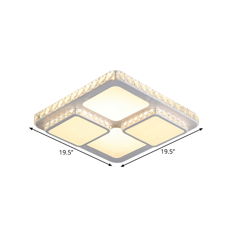 16"/19.5" W Squared Flush Mount Minimalism Crystal Block LED White Close to Ceiling Lamp in Warm/White Light Clearhalo 'Ceiling Lights' 'Close To Ceiling Lights' 'Close to ceiling' 'Flush mount' Lighting' 1651431