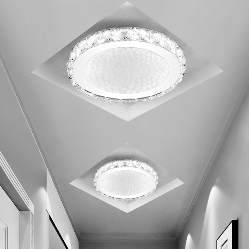 Circle Flush Mount Lamp Simplicity Crystal Block LED Corridor Ceiling Lighting in Chrome, Warm/White Light Chrome Clearhalo 'Ceiling Lights' 'Close To Ceiling Lights' 'Close to ceiling' 'Flush mount' Lighting' 1651432