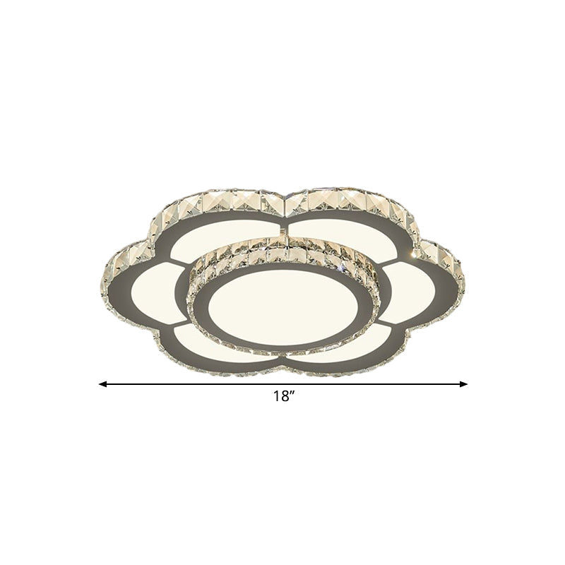 Chrome LED Flower Ceiling Flush Mount Simple Faceted Crystal Flushmount Lighting in Warm/White Light, 18"/23.5" Wide Clearhalo 'Ceiling Lights' 'Close To Ceiling Lights' 'Close to ceiling' 'Flush mount' Lighting' 1651439