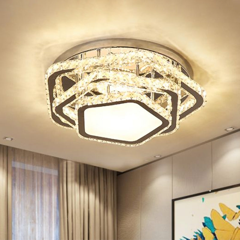 Star Beveled Crystal Ceiling Fixture Minimalism LED Chrome Semi Flush Mount in Warm/White Light Chrome Clearhalo 'Ceiling Lights' 'Close To Ceiling Lights' 'Close to ceiling' 'Semi-flushmount' Lighting' 1651457