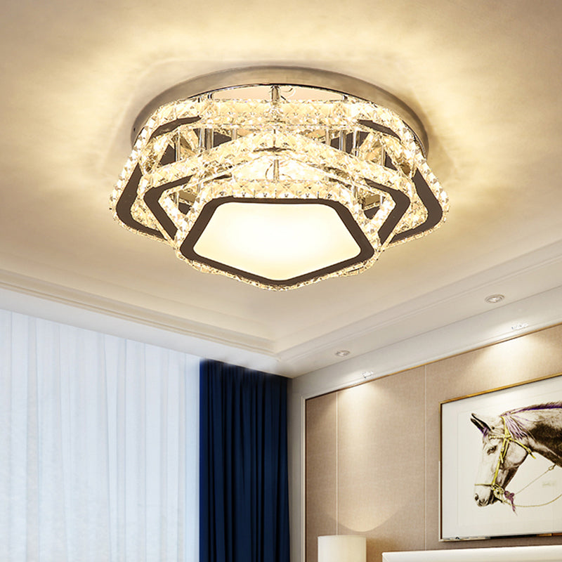 Star Beveled Crystal Ceiling Fixture Minimalism LED Chrome Semi Flush Mount in Warm/White Light Clearhalo 'Ceiling Lights' 'Close To Ceiling Lights' 'Close to ceiling' 'Semi-flushmount' Lighting' 1651458