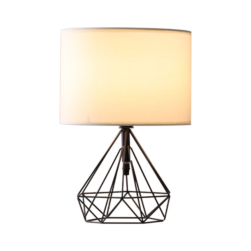 Fabric Drum Desk Light Modernist 1 Head Table Lamp with Geometric in Black/Gold Base for Study Room Clearhalo 'Lamps' 'Table Lamps' Lighting' 1651536