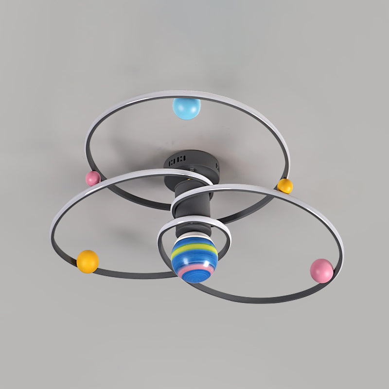 Grey Orbit Semi Mount Lighting Cartoon LED Acrylic Flush Ceiling Light with Round Canopy Clearhalo 'Ceiling Lights' 'Close To Ceiling Lights' 'Close to ceiling' 'Semi-flushmount' Lighting' 1651574