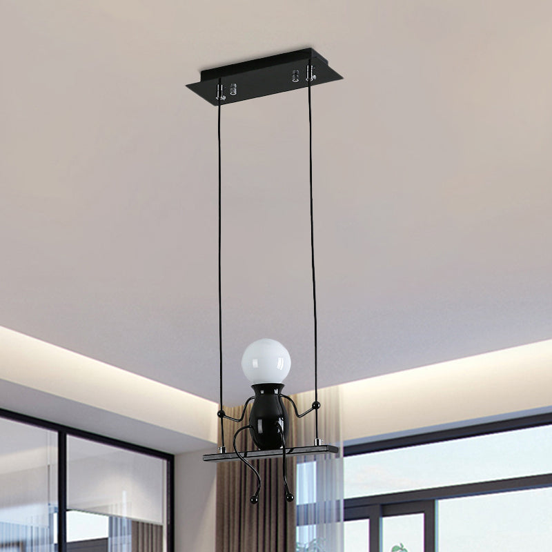 Swing Kid Metal Chandelier Lamp Cartoon 1/2 Heads Black/White Finish Hanging Light Fixture for Bedroom Clearhalo 'Ceiling Lights' 'Chandeliers' 'Modern Chandeliers' 'Modern' Lighting' 1651675