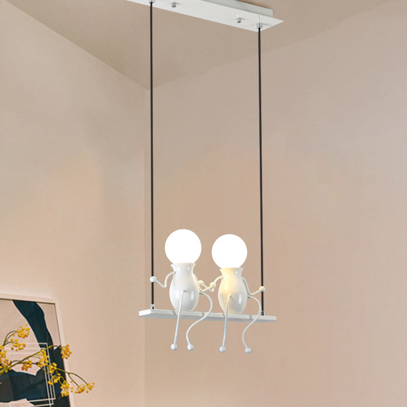 Swing Kid Metal Chandelier Lamp Cartoon 1/2 Heads Black/White Finish Hanging Light Fixture for Bedroom Clearhalo 'Ceiling Lights' 'Chandeliers' 'Modern Chandeliers' 'Modern' Lighting' 1651688