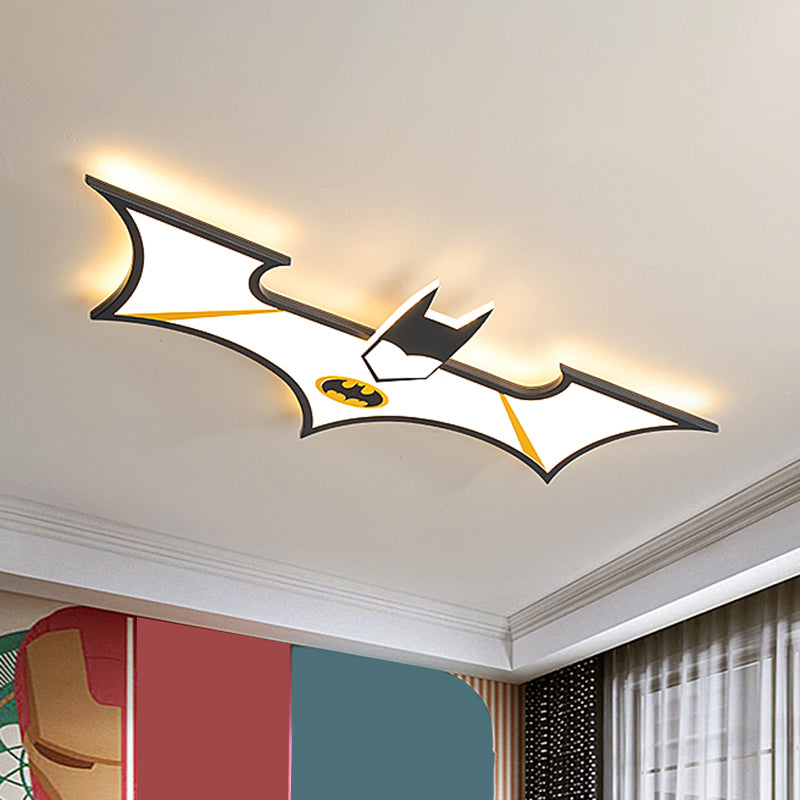 Acrylic Batman Flush Ceiling Light Cartoon LED Flush Mount Fixture in Black/Blue, Warm/White Light Black Clearhalo 'Ceiling Lights' 'Close To Ceiling Lights' 'Close to ceiling' 'Flush mount' Lighting' 1651771