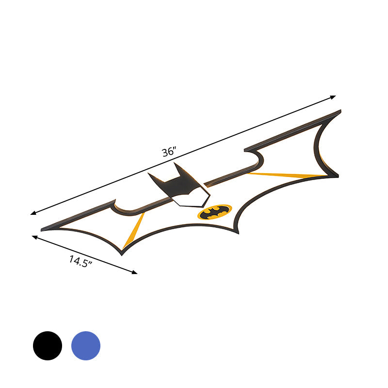 Acrylic Batman Flush Ceiling Light Cartoon LED Flush Mount Fixture in Black/Blue, Warm/White Light Clearhalo 'Ceiling Lights' 'Close To Ceiling Lights' 'Close to ceiling' 'Flush mount' Lighting' 1651774
