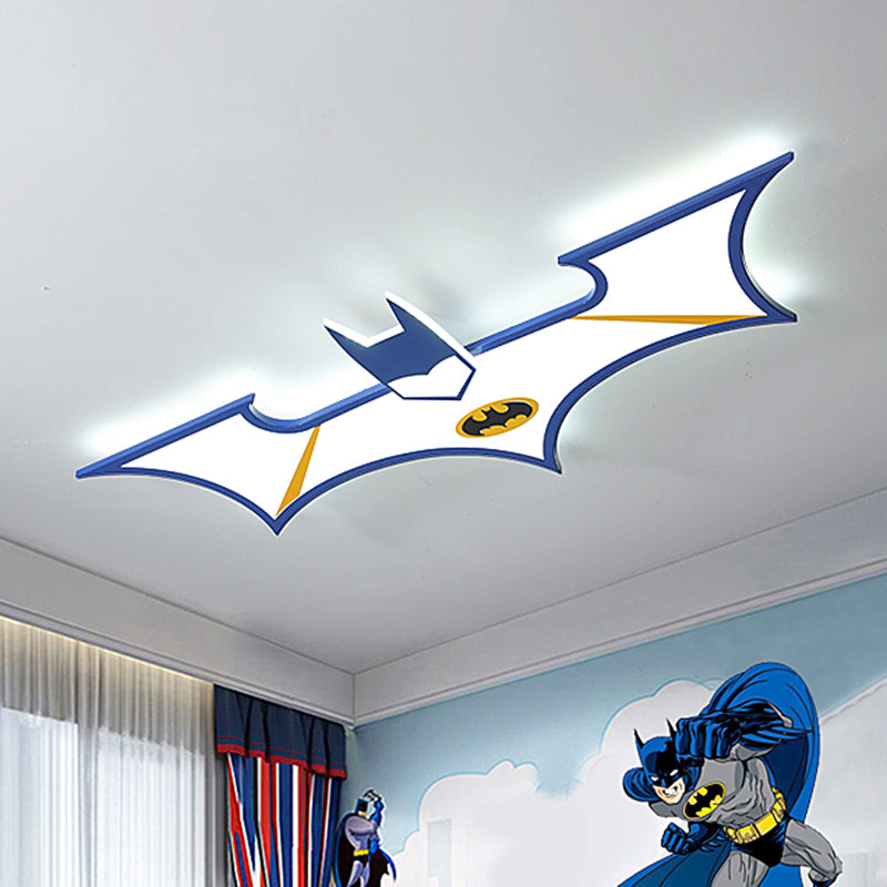 Acrylic Batman Flush Ceiling Light Cartoon LED Flush Mount Fixture in Black/Blue, Warm/White Light Blue Clearhalo 'Ceiling Lights' 'Close To Ceiling Lights' 'Close to ceiling' 'Flush mount' Lighting' 1651775