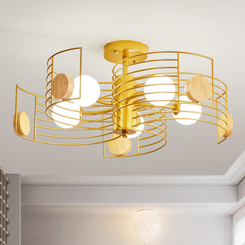 Metallic Spiral Semi Flush Mount Kids Pink/Gold LED Close to Ceiling Light with White Glass Shade Gold Clearhalo 'Ceiling Lights' 'Close To Ceiling Lights' 'Close to ceiling' 'Semi-flushmount' Lighting' 1651779