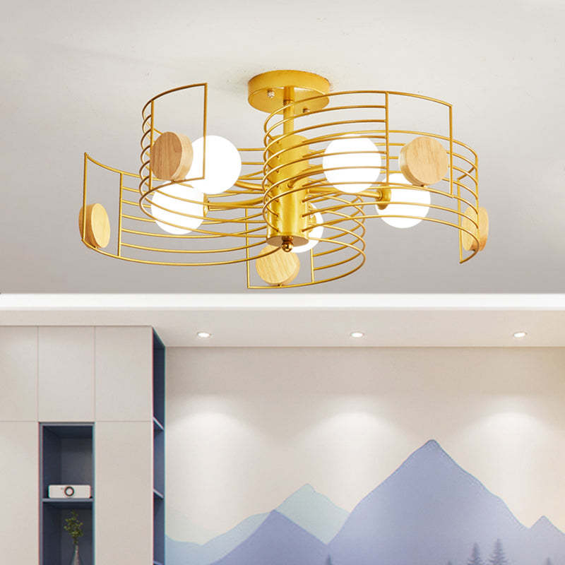 Metallic Spiral Semi Flush Mount Kids Pink/Gold LED Close to Ceiling Light with White Glass Shade Clearhalo 'Ceiling Lights' 'Close To Ceiling Lights' 'Close to ceiling' 'Semi-flushmount' Lighting' 1651780