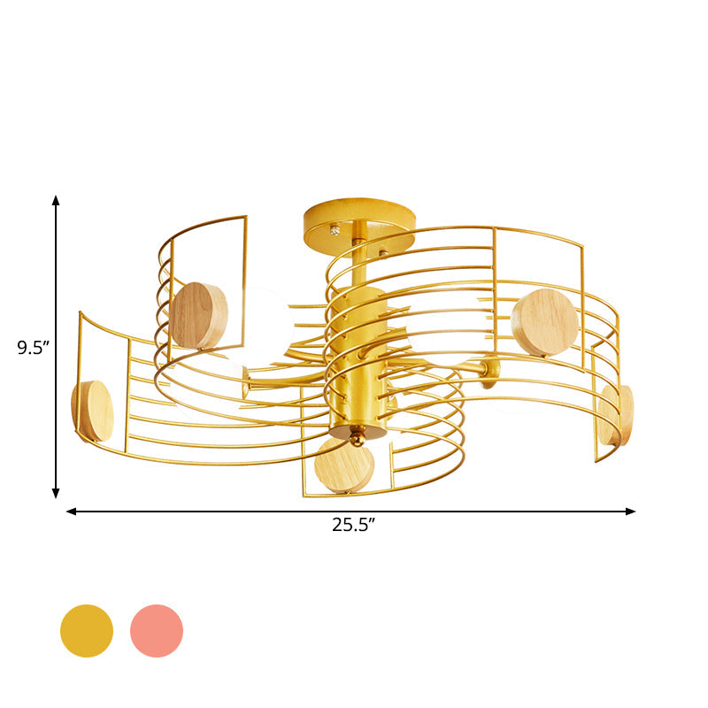 Metallic Spiral Semi Flush Mount Kids Pink/Gold LED Close to Ceiling Light with White Glass Shade Clearhalo 'Ceiling Lights' 'Close To Ceiling Lights' 'Close to ceiling' 'Semi-flushmount' Lighting' 1651782