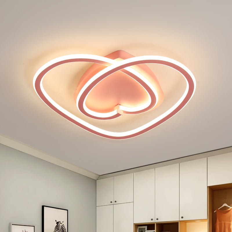 Loving Heart Bedroom Flush Mount Light Acrylic LED Modernist Ceiling Mounted Fixture in Pink/Gold Pink Clearhalo 'Ceiling Lights' 'Close To Ceiling Lights' 'Close to ceiling' 'Flush mount' Lighting' 1651850