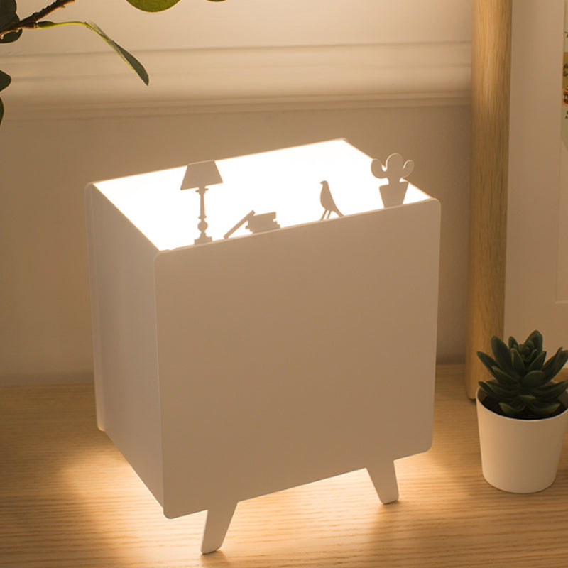 Metallic Square Reading Light Nordic 1-Light White Night Table Lamp with Iron Carving Clearhalo 'Lamps' 'Table Lamps' Lighting' 1651983